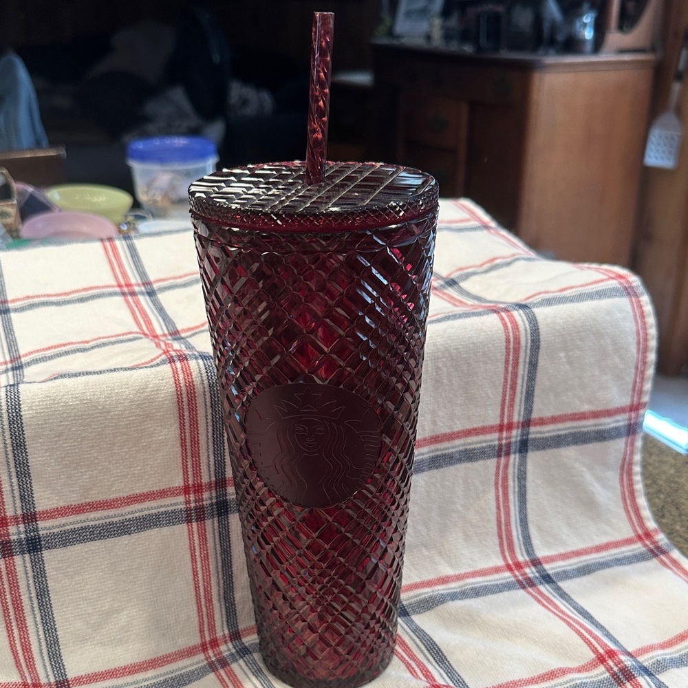 Starbucks Burgundy Diamond Tumbler with Straw